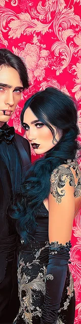 Free vampire bookmark featuring a long-haired vampire lady couple